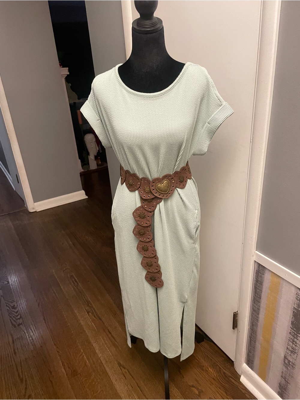 Women's Mint Green Textured Midi Dress
